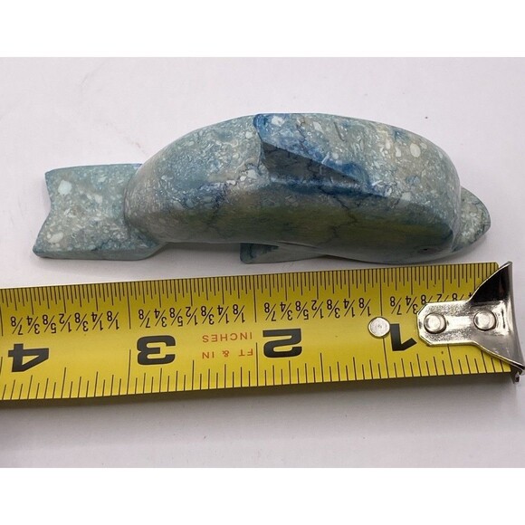 2 VTG  Blue Marble Hand Carved Dolphin Figurines Small Paperweights Desk Pieces - Picture 12 of 14